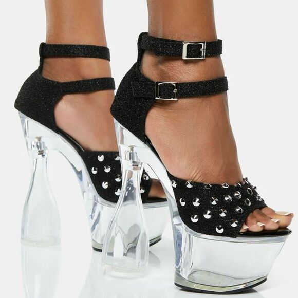 NEW Golden Bulls DETUX-02 studded clear heel‎ Platform heels Size 6 black - Picture 3 of 15